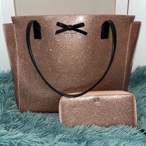 Kate Spade Tote Bag and Wallet, Color: Pink Glitter